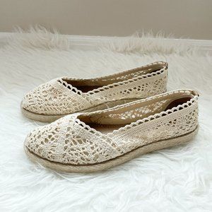 TIME AND TRUE Slip On Lace Woven Espadrille Memory Foam Flats Size 9